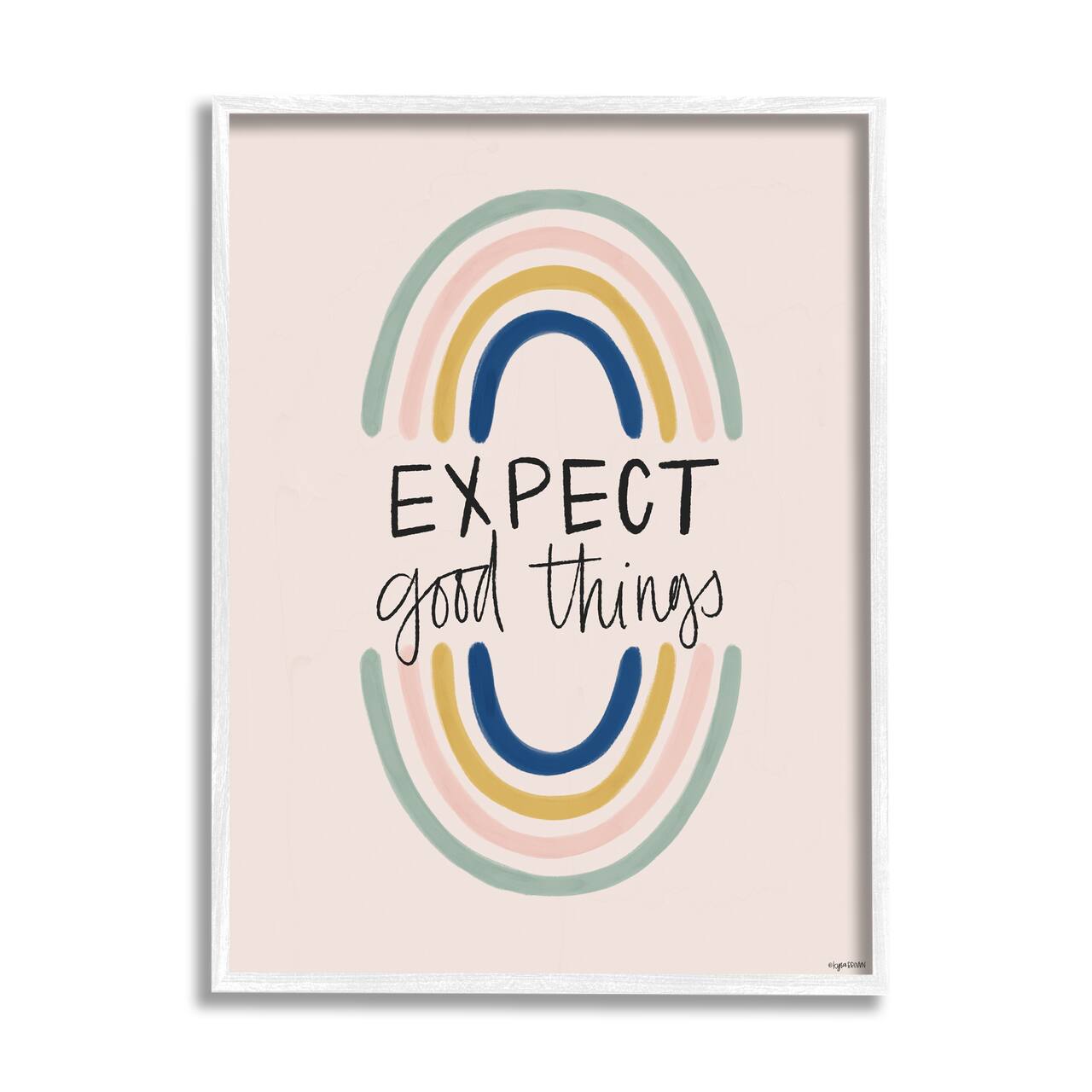 Stupell Industries Expect Good Things Phrase Double Rainbow Reflection in White Frame Wall Art
